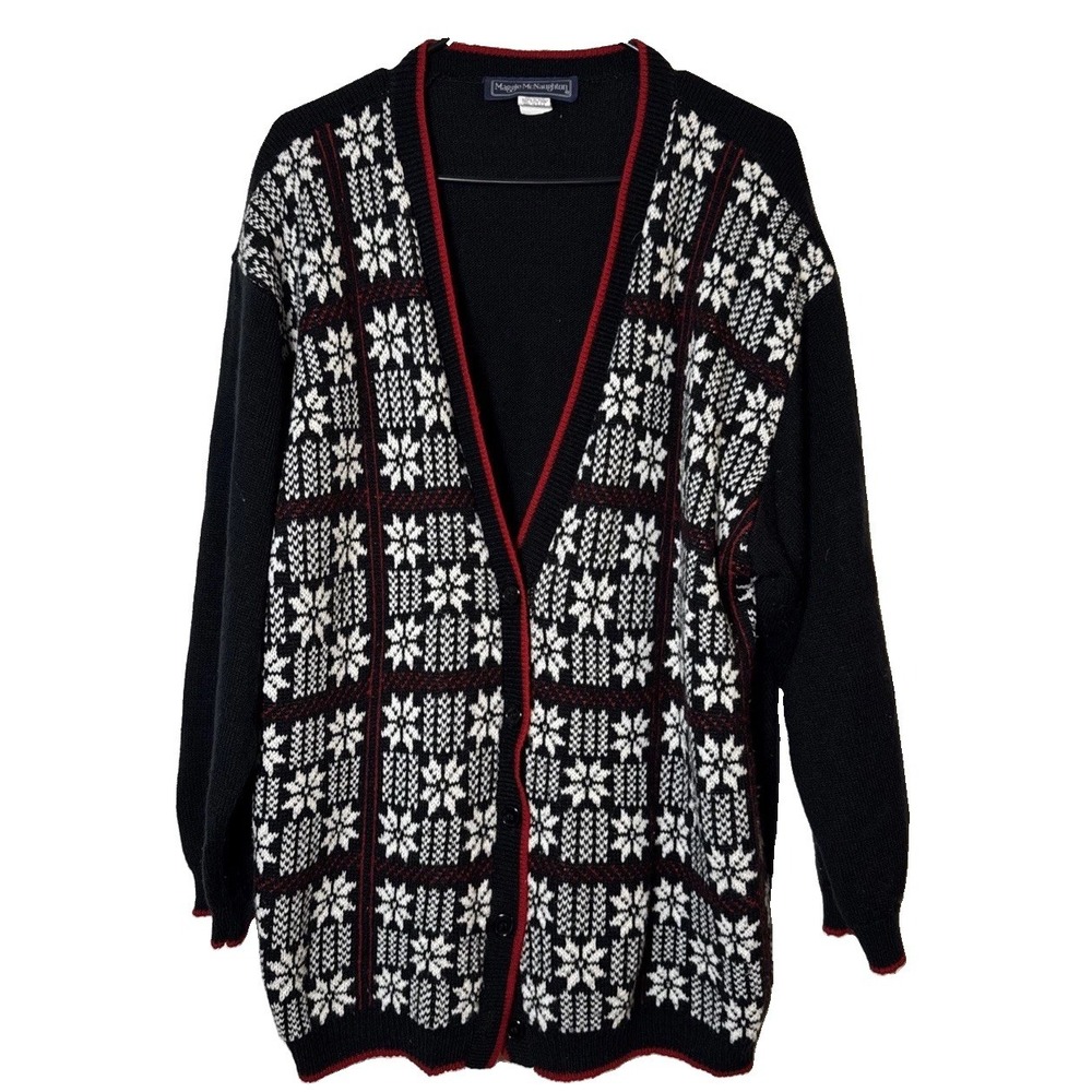 VTG 90s Maggie McNaughton Cardigan Sweater Women 2X Fair Isle Snowflake USA